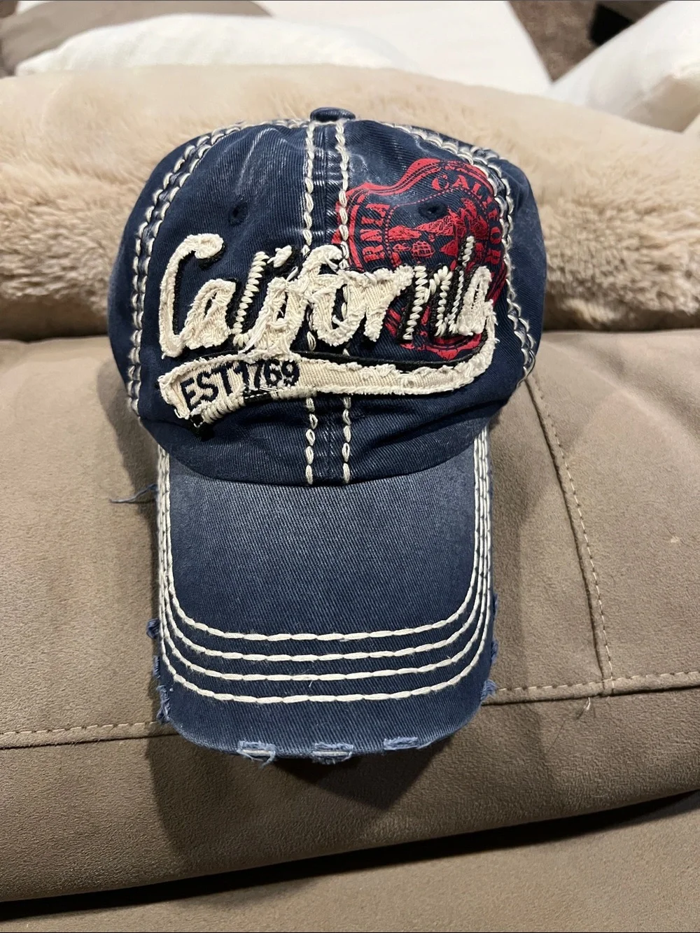 Robin Ruth Distressed Navy Baseball Cap with White Stitching - Picture 1 of 3